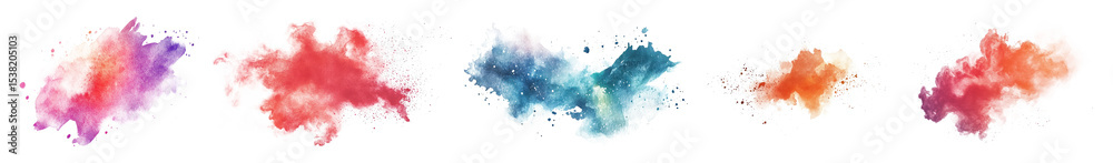 Obraz premium PNG Vibrant watercolor paint splashes, element set on transparent background