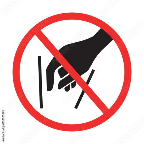 No touching with hand symbol, red circular prohibition sign, safety warning