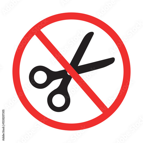 No scissors symbol, red circular prohibition sign, safety warning sign