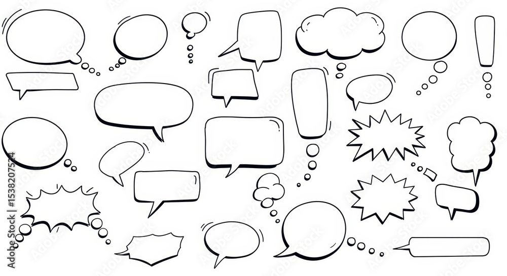 Fototapeta premium Collection of Hand-Drawn Speech Bubbles and Thought Bubbles for Comics and Graphic Design Projects