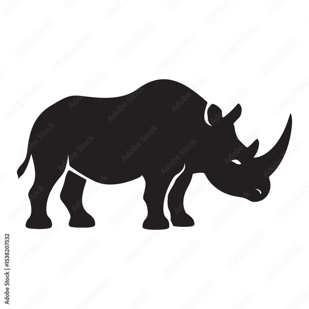 Obraz premium Black Rhino Silhouette Vector – Powerful Animal Outline Graphic Design