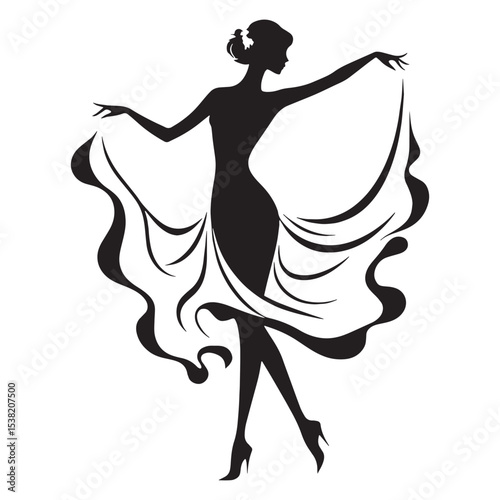 Serene Flowing Dancing Woman Gentle Movement Silhouette, with an Easy and Relaxed Feel - dancing woman silhouette - dancing woman vector - silhouette of dancing woman
