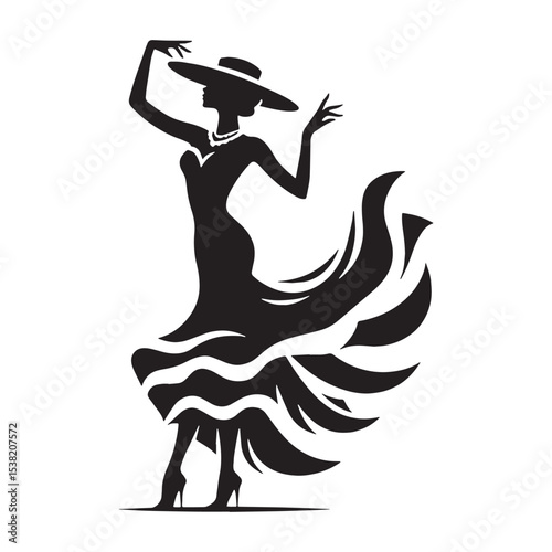 Classic Lady Dancing Lady Rhythmic Figure Vector, Showing Her Natural and Timeless Moves - dancing lady silhouette - dancing lady vector - silhouette of dancing lady - Lady illustration
