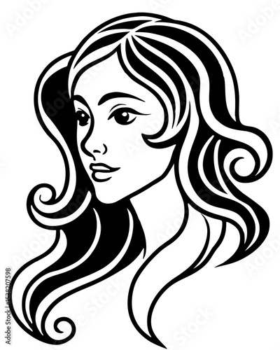 Elegant long-haired girl with a stylish black silhouette, illustrating modern beauty and fashion Elegant long-haired girl with a stylish black silhouette, illustrating modern beauty and fashion