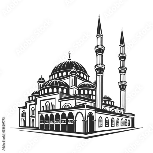The majestic Blue Mosque, an iconic Ottoman landmark in Istanbul, Turkey, showcases stunning architecture with its grand domes and towering minarets against the sky
