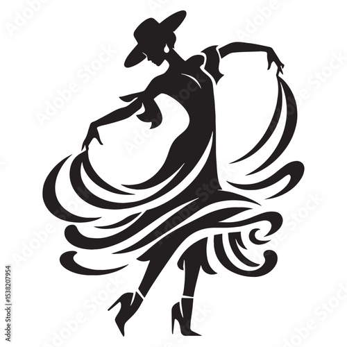 Wonderful Standing Dancing Lady Expressive Form Depiction, Looking Lively and Full of Energy - dancing lady silhouette - dancing lady vector - silhouette of dancing lady - Lady illustration
