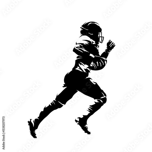 American football player, isolated vector silhouette. Quarterback running with ball, football logo, high contrast sports illustration