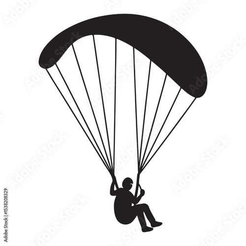 Vector silhouette illustration of a paraglider flying in the sky, perfect for extreme sport adventure concepts or business