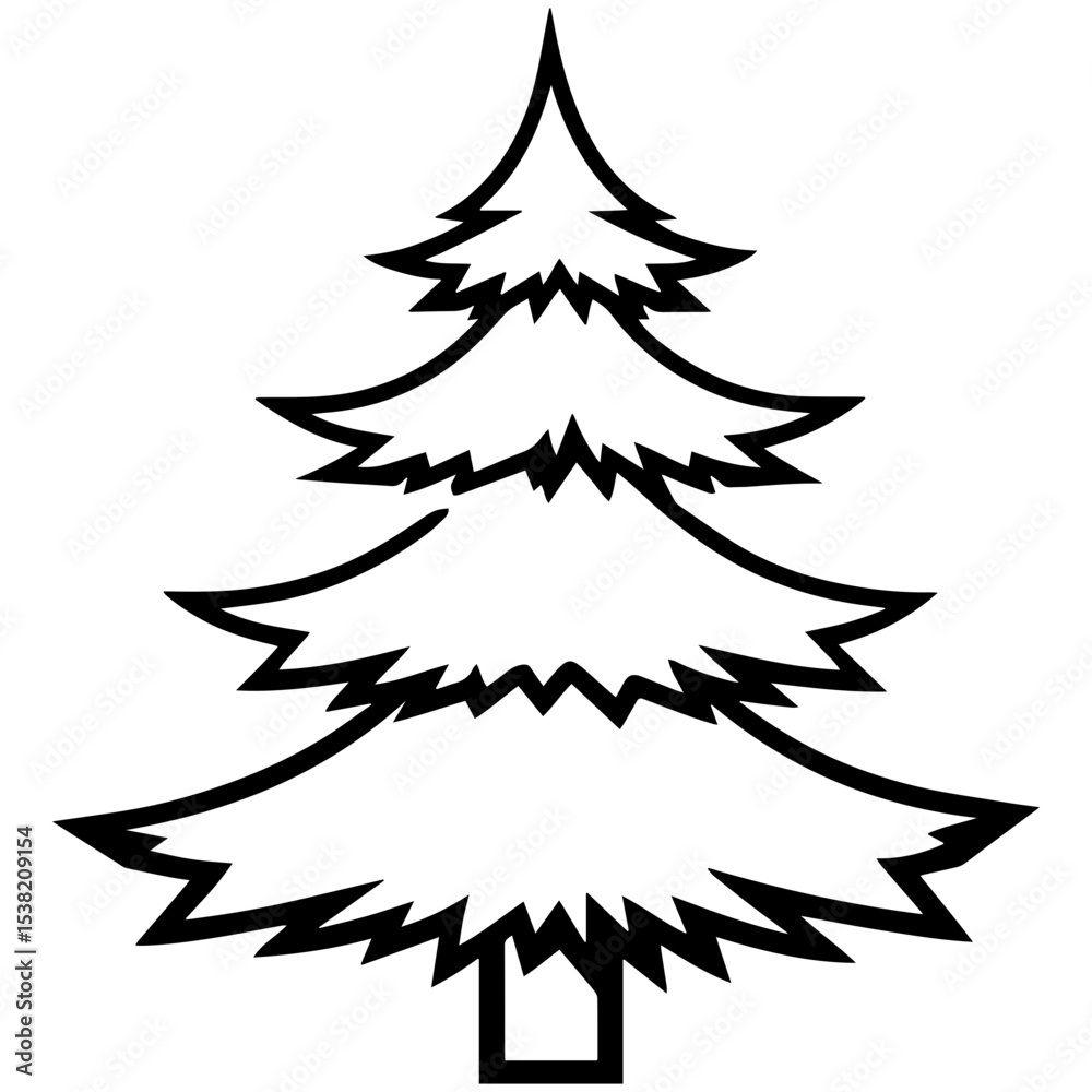 Obraz premium Black and white vector of a plain Christmas tree. Perfect for engraving, prints, logos, coloring pages, and creative holiday designs