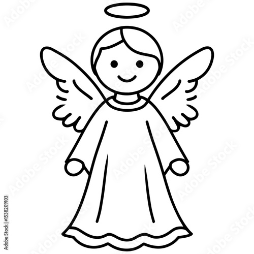 Black and white vector of an angel with halo. Perfect for engraving, logos, prints, coloring pages, and creative spiritual artwork