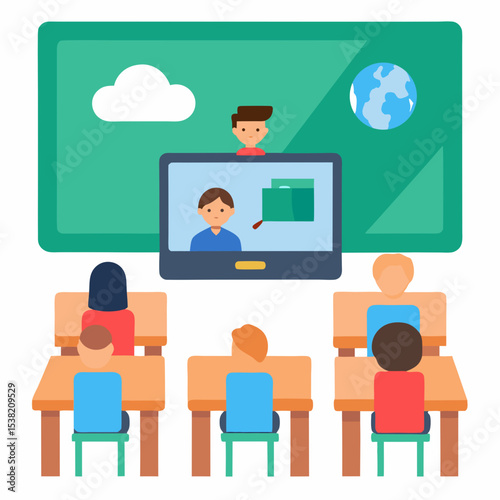 Virtual Class Vector Illustration | Generative AI & Linocut Silhouette Design