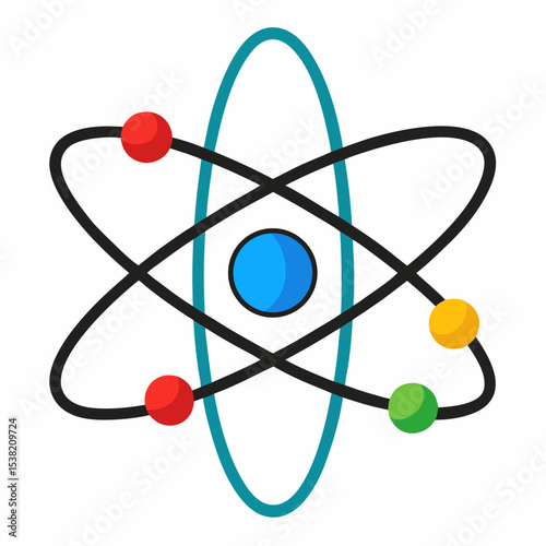 Atom Vector Design | Generative AI & Linocut Silhouette Style Illustration