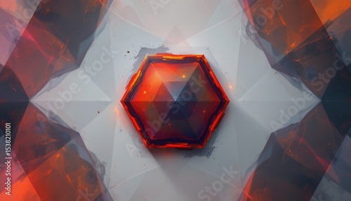 create a visually striking abstract digital art piece featuring a three dimensional hexagon as the central subject