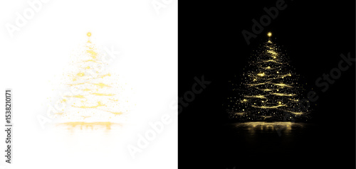 Christmas, tree, particle, gold, and tail shape this magical PNG. A glowing PNG Overlay with sparkle and confetti ideal for elegant, festive, or luxury holiday-themed illustrations.