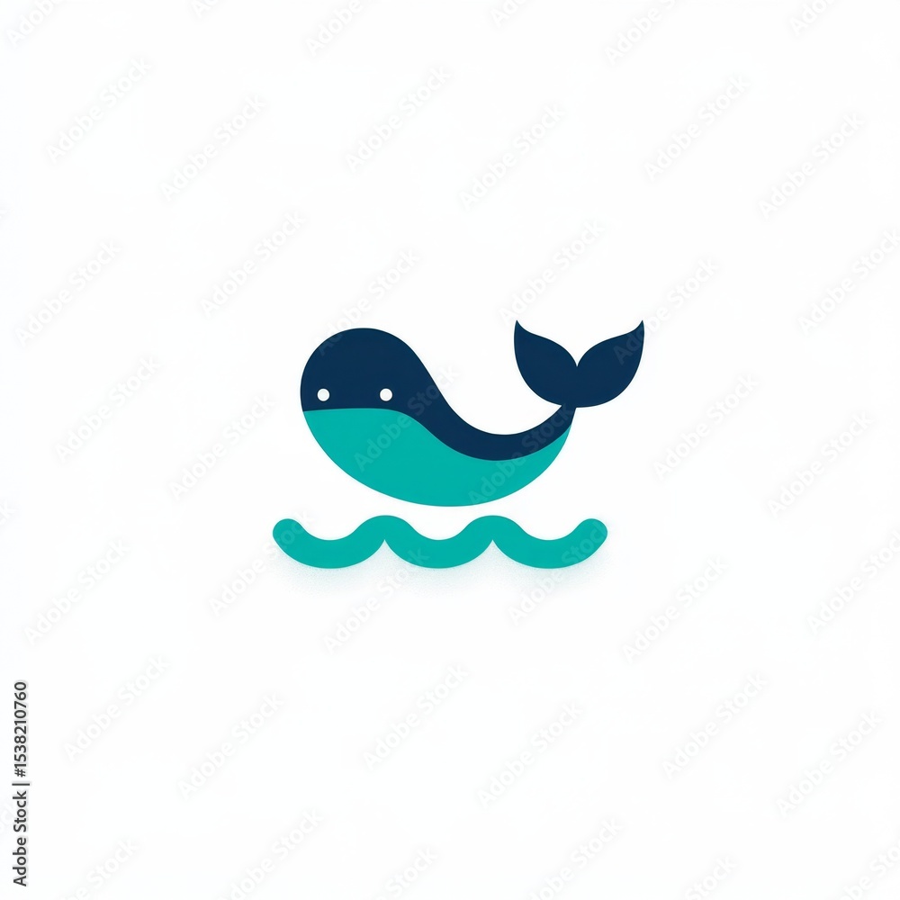 Obraz premium Minimalist Whale in Tranquil Ocean, elegant blue whale gliding through soft waves, serene atmosphere on a pristine white backdrop