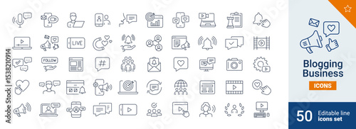 Blogging icons Pixel perfect. Talk, team, like, ....	
