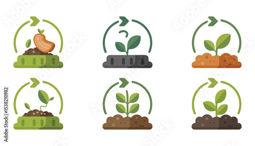 Green plant and leaf nature icons set for eco design