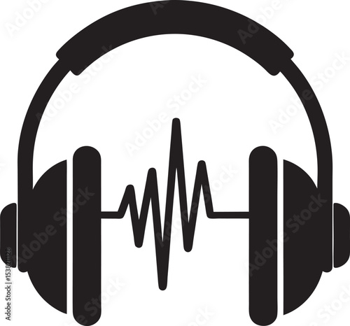 A collection of stylized headphone design, showcasing type from over-ear to earbuds, with some featuring musical elements or abstract interpretations