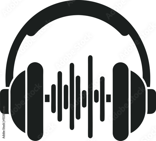 A collection of stylized headphone design, showcasing type from over-ear to earbuds, with some featuring musical elements or abstract interpretations