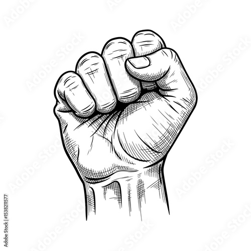 Vintage Illustration of a Clenched Fist in Classic Stipple Engraving Style