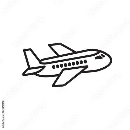 Simple graphic icon of an airplane black outline clipart on white background