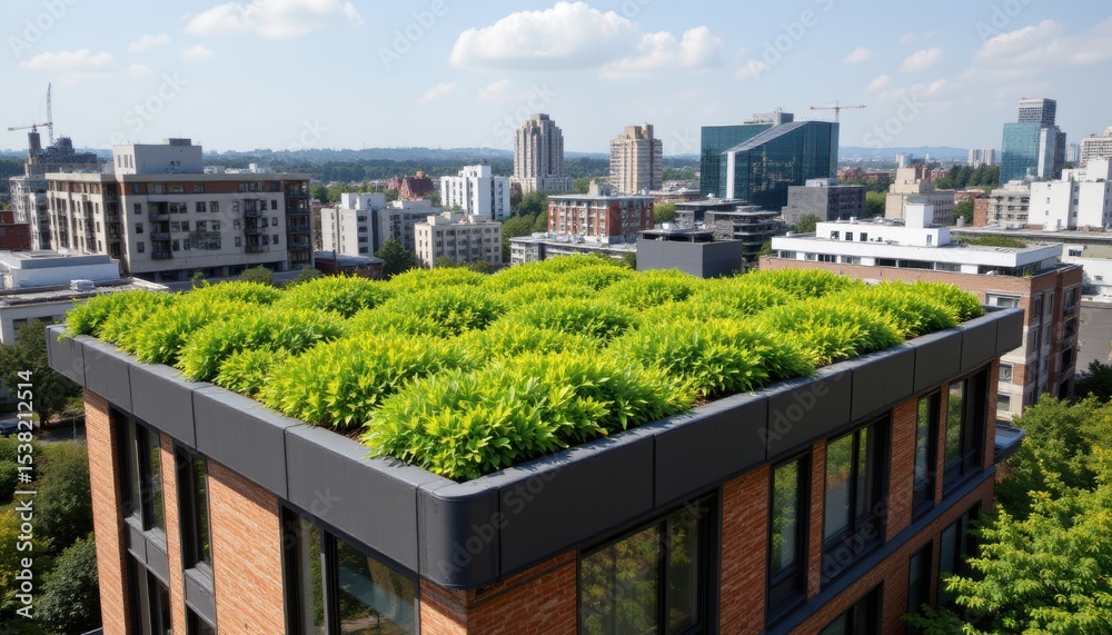 Fototapeta premium a green roof installation on a sustainable building, the image features a green roof on a sustainable building