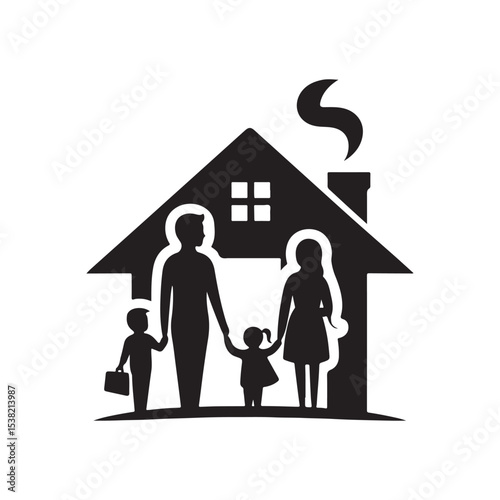 family in home vector silhouette clip art logo design illustration