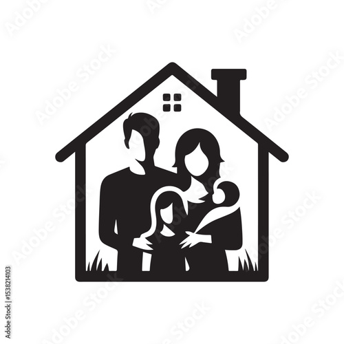 family in home vector silhouette clip art logo design illustration