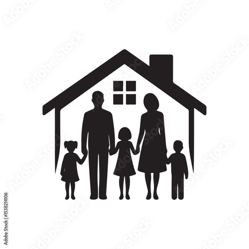 family in home vector silhouette clip art logo design illustration