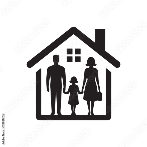 family in home vector silhouette clip art logo design illustration