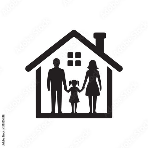 family in home vector silhouette clip art logo design illustration