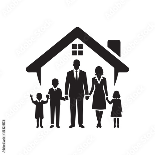 family in home vector silhouette clip art logo design illustration