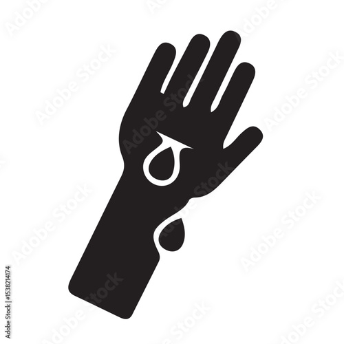 safety glove icon with liquid drop symbol representing chemical protection, safety gear, or hazard warning