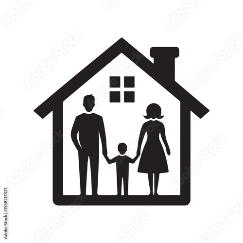family in home vector silhouette clip art logo design illustration
