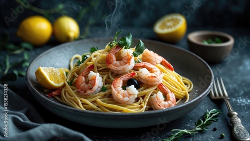 Pasta With Shrimps Lemon And Olive - Tasty Dish photo