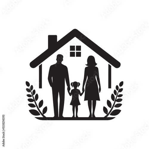 family in home vector silhouette clip art logo design illustration