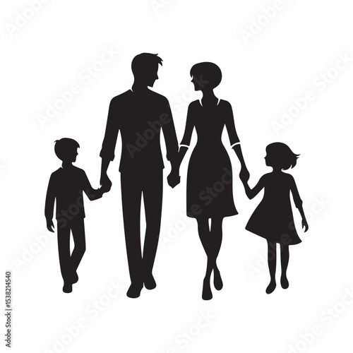 family in home vector silhouette clip art logo design illustration