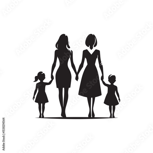 family in home vector silhouette clip art logo design illustration