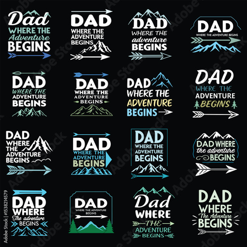 "Dad Where The Adventure Begins" Mountain & Arrow T-Shirt Design Bundle for Father's Day