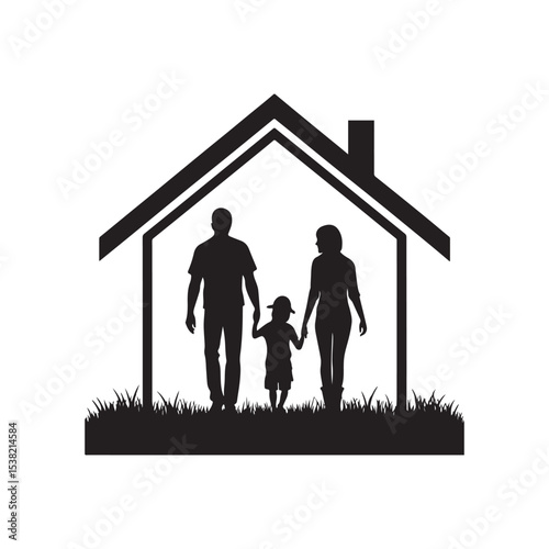 family in home vector silhouette clip art logo design illustration