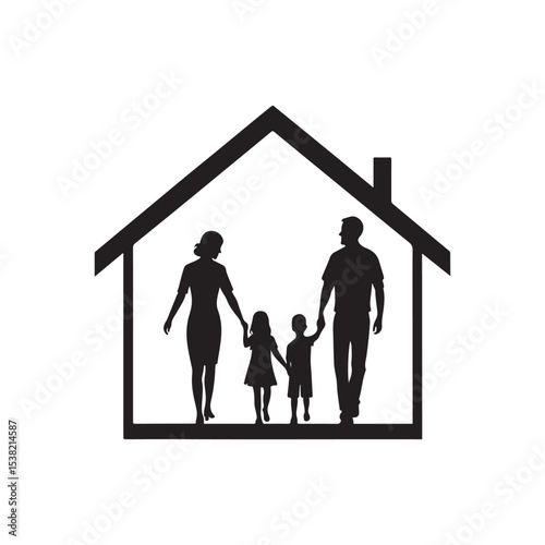 family in home vector silhouette clip art logo design illustration