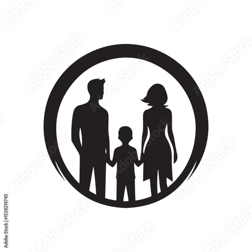 family in home vector silhouette clip art logo design illustration
