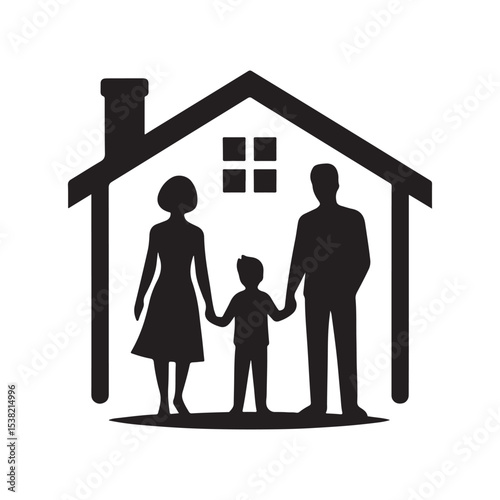 family in home vector silhouette clip art logo design illustration