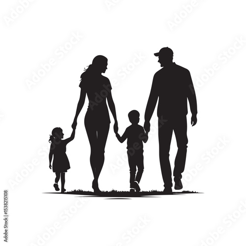 family in home vector silhouette clip art logo design illustration