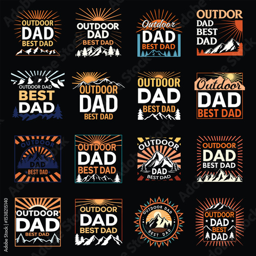 "Outdoor Dad Best Dad" Mountain & Sun T-Shirt Design Bundle for Father's Day