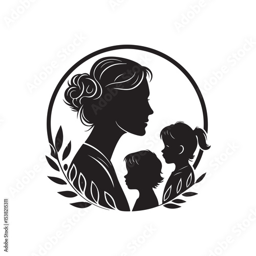 family in home vector silhouette clip art logo design illustration