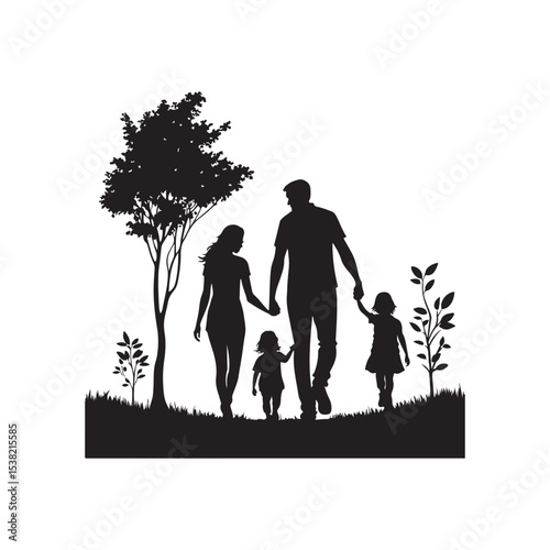 family in home vector silhouette clip art logo design illustration
