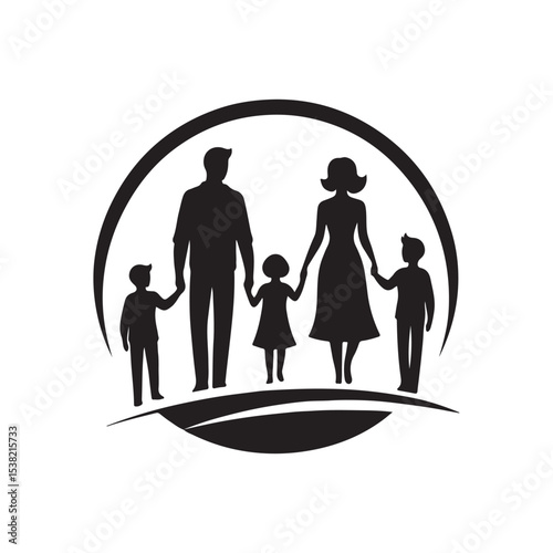 family in home vector silhouette clip art logo design illustration