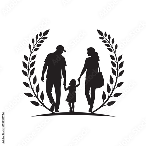 family in home vector silhouette clip art logo design illustration