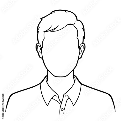 Simple anonymous avatar illustration showing faceless man with short hair and collared shirt.  This clean, minimalist profile picture is ideal for placeholder images or user profiles.